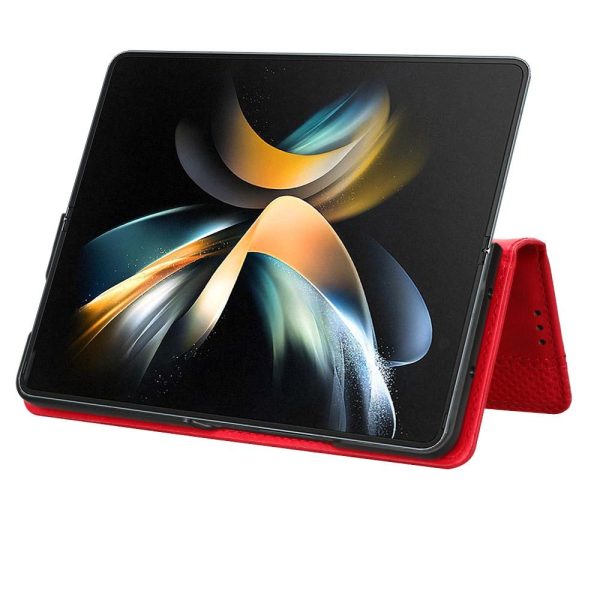 Vintage Leather Phone Case for Samsung Galaxy z Fold 4 5g with Magnetic Buckle - Red - Image 5