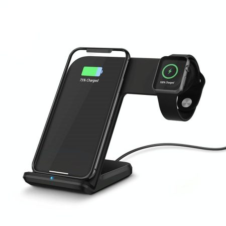 Vertical Magnetic Wireless Charger For Qi Phones & Apple Watch Black