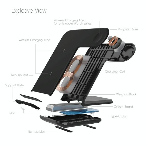 Vertical Magnetic Wireless Charger For Qi Phones & Apple Watch Black - Image 13