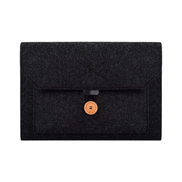 Versatile Felt Laptop Inner Bag with Button Closure - Black