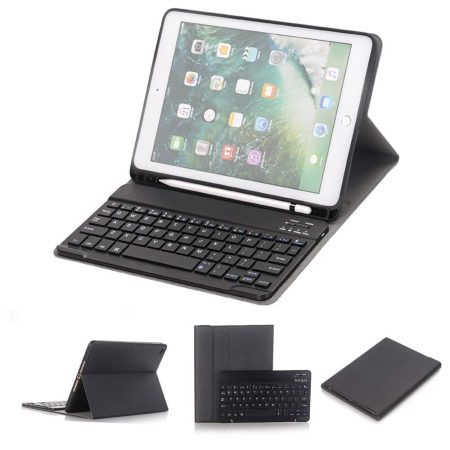 Bluetooth Keyboard & Leather Tablet Case For Ipad Pro / Air 9.7 With Detachable Design & Pencil Holder - Black