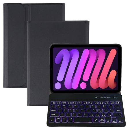 Ultra-Thin Bluetooth Keyboard Leather Case For Ipad Mini 6 With Detachable Lambskin Texture And Stand - Black
