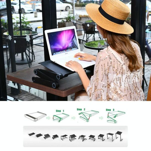 Foldable Laptop Stand with Dual Fans & Mouse Pad - 360 Degree Adjustable - Black - Image 4
