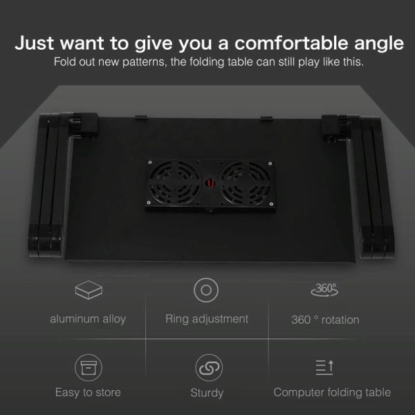 Foldable Laptop Stand with Dual Fans & Mouse Pad - 360 Degree Adjustable - Black - Image 12