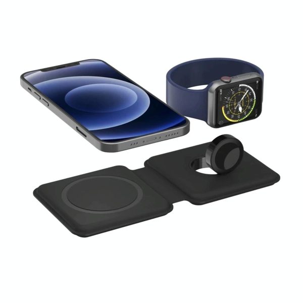 Foldable Dual Wireless Charger For Phones Iwatch Airpods - Black - Image 4