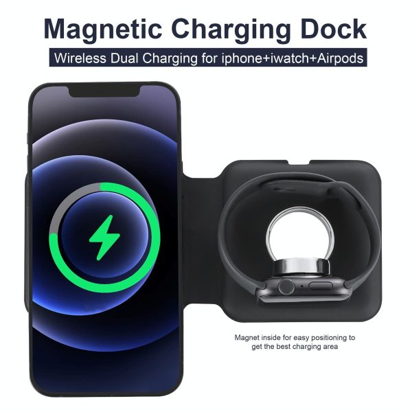 Foldable Dual Wireless Charger For Phones Iwatch Airpods - Black - Image 5