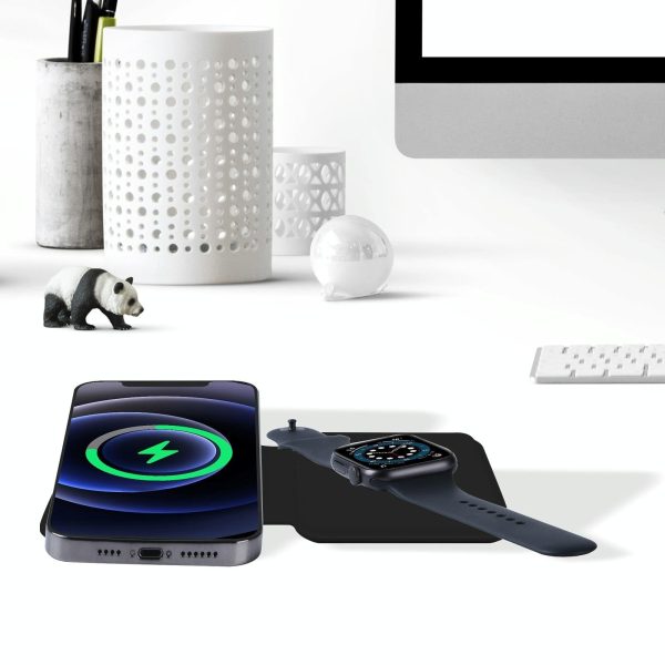 Foldable Dual Wireless Charger For Phones Iwatch Airpods - Black - Image 7
