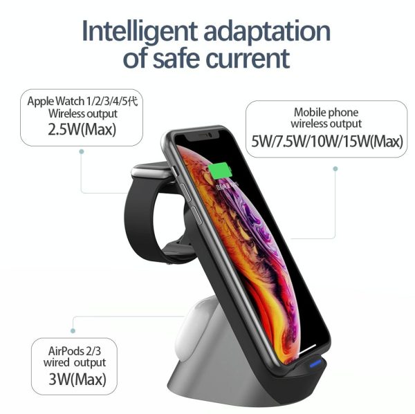 3 In 1 Wireless Charger For Iphone Apple Watch Airpods & Android Black - Image 7