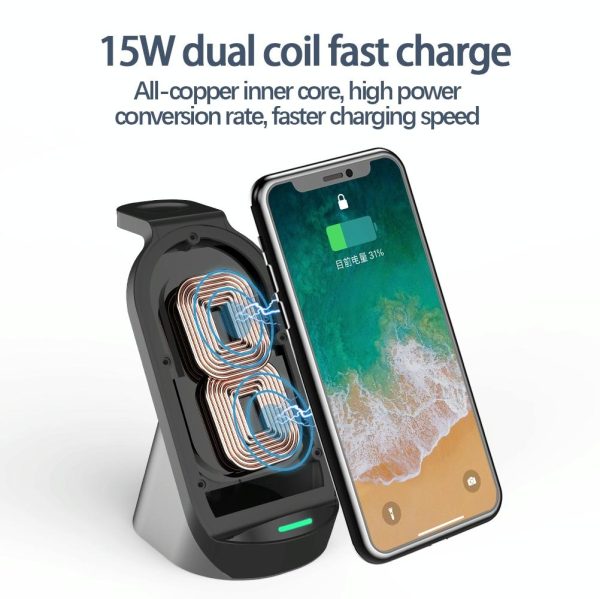 3 In 1 Wireless Charger For Iphone Apple Watch Airpods & Android Black - Image 10