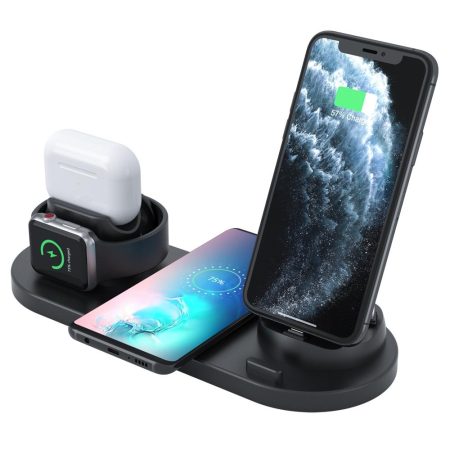 6 In 1 Wireless Charger For Iphone Apple Watch Airpods & Android - Black