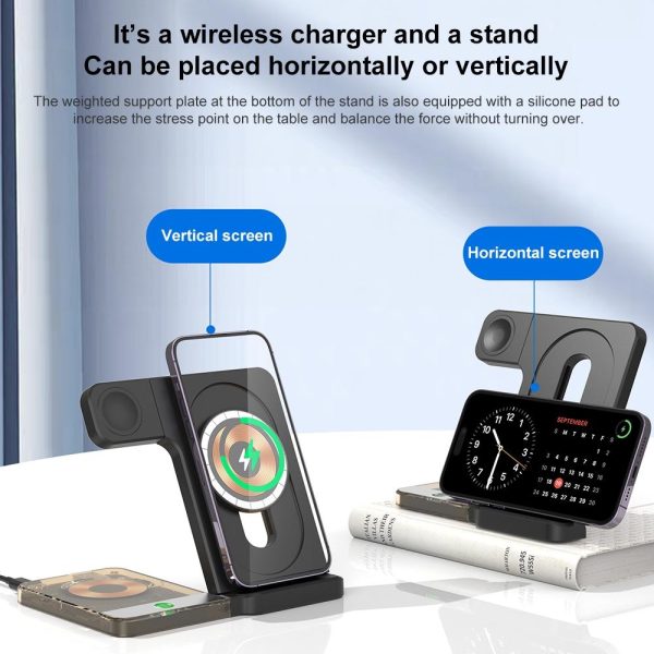 15W 5 In 1 Foldable Magnetic Wireless Charger With Night Light - Black - Image 4