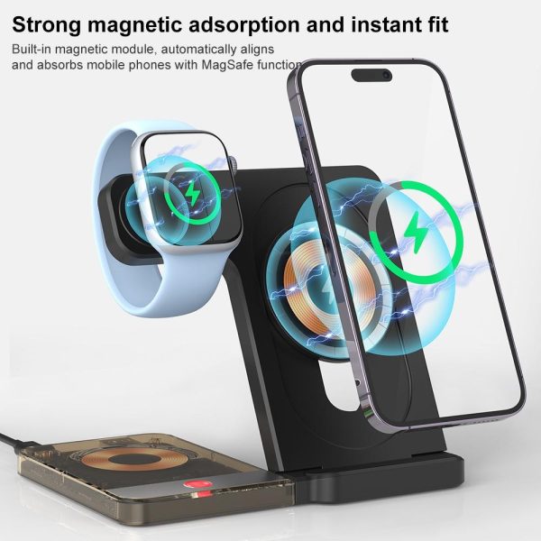 15W 5 In 1 Foldable Magnetic Wireless Charger With Night Light - Black - Image 5