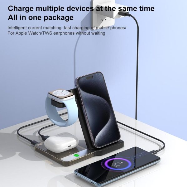 15W 5 In 1 Foldable Magnetic Wireless Charger With Night Light - Black - Image 6