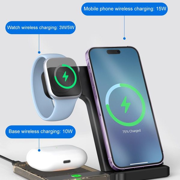 15W 5 In 1 Foldable Magnetic Wireless Charger With Night Light - Black - Image 7