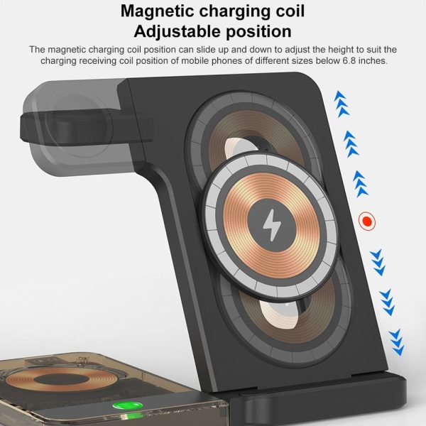 15W 5 In 1 Foldable Magnetic Wireless Charger With Night Light - Black - Image 8