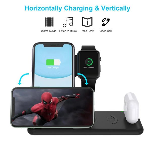 4 In 1 Wireless Charger Stand For Iphone Apple Watch Airpods Dual Phone Charging Black - Image 4