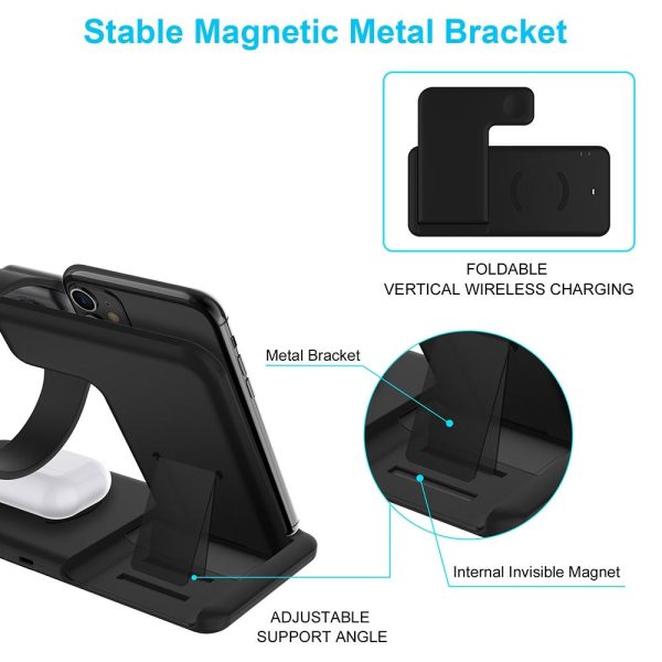 4 In 1 Wireless Charger Stand For Iphone Apple Watch Airpods Dual Phone Charging Black - Image 6
