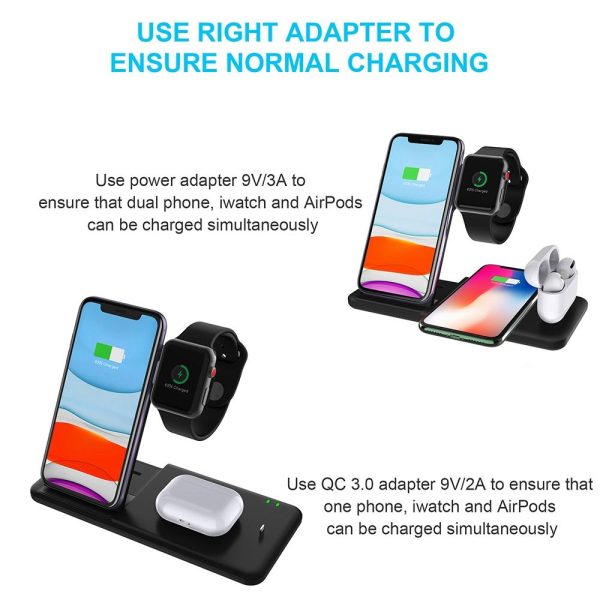 4 In 1 Wireless Charger Stand For Iphone Apple Watch Airpods Dual Phone Charging Black - Image 7