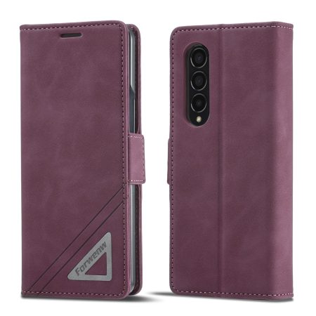 Leather Dual Side Buckle Phone Cover for Samsung Galaxy z Fold 4 - Wine Red