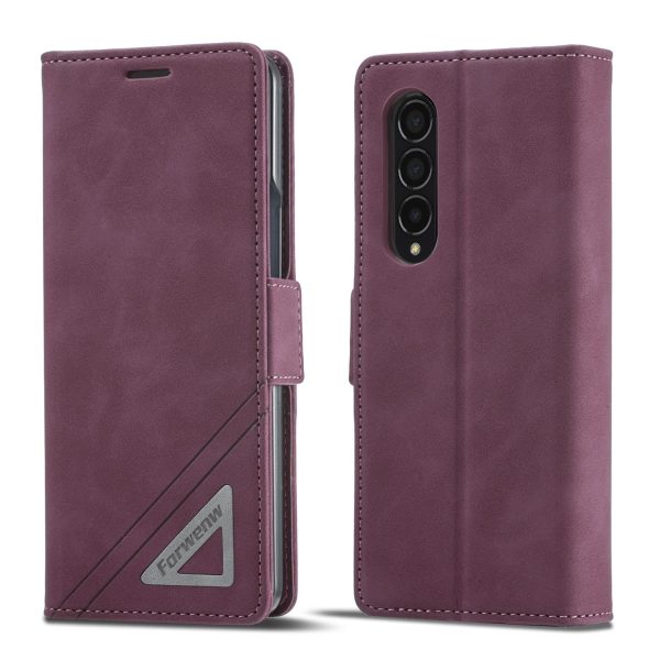 Leather Dual Side Buckle Phone Cover for Samsung Galaxy z Fold 4 - Wine Red