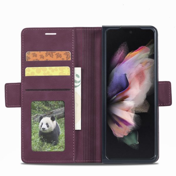 Leather Dual Side Buckle Phone Cover for Samsung Galaxy z Fold 4 - Wine Red - Image 5