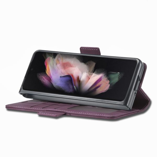 Leather Dual Side Buckle Phone Cover for Samsung Galaxy z Fold 4 - Wine Red - Image 6