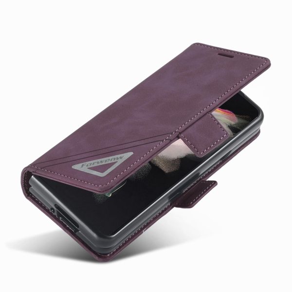 Leather Dual Side Buckle Phone Cover for Samsung Galaxy z Fold 4 - Wine Red - Image 7