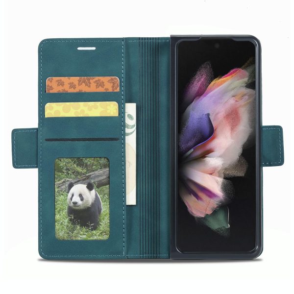 Leather Dual Side Buckle Phone Cover for Samsung Galaxy z Fold 4 - Wine Red - Image 11