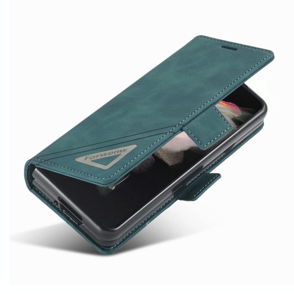 Leather Dual Side Buckle Phone Cover for Samsung Galaxy z Fold 4 - Wine Red - Image 13