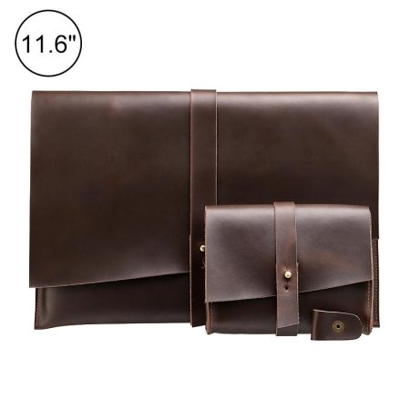 Universal Leather Laptop Bag with Cable Winder for 11.6 Devices - Coffee