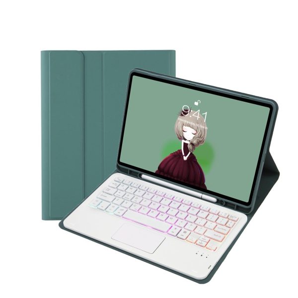 Bluetooth Keyboard Leather Case For Ipad 9.7 2018 & 2017 / Pro 9.7 / Air 2 With Touch Pad & Backlight - Dark Green - Image 12