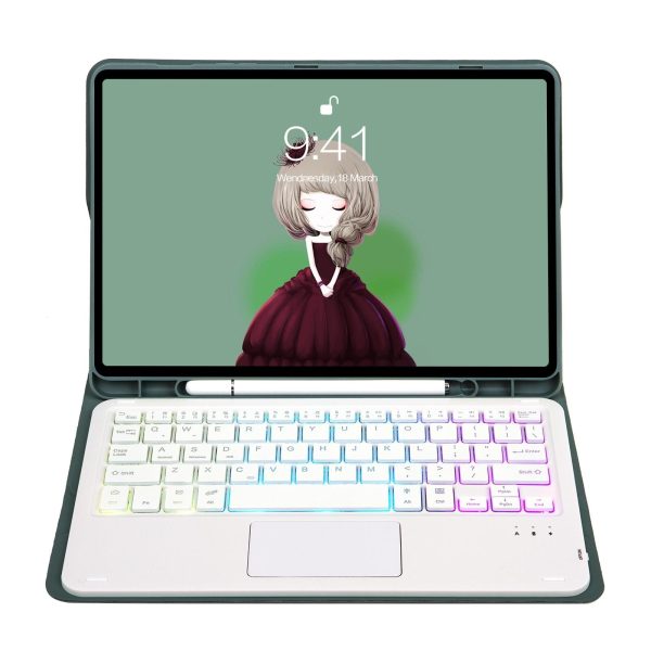 Bluetooth Keyboard Leather Case For Ipad 9.7 2018 & 2017 / Pro 9.7 / Air 2 With Touch Pad & Backlight - Dark Green - Image 14