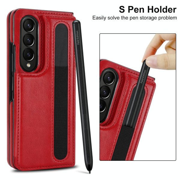 Double Buckle Foldable Phone Case with Pen Slot - Red - Image 4