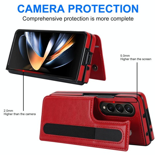 Double Buckle Foldable Phone Case with Pen Slot - Red - Image 5