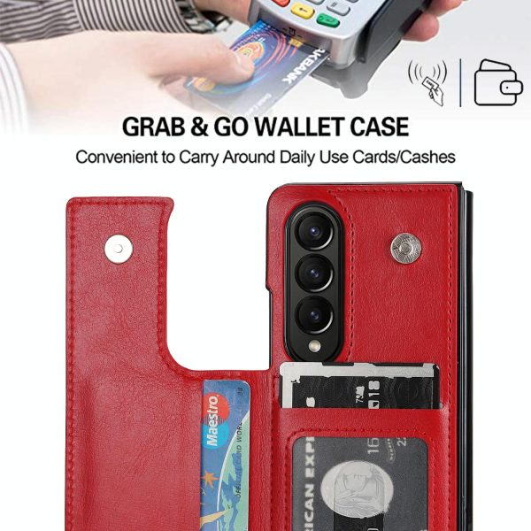 Double Buckle Foldable Phone Case with Pen Slot - Red - Image 7