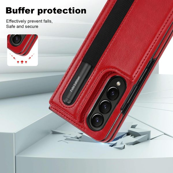 Double Buckle Foldable Phone Case with Pen Slot - Red - Image 8