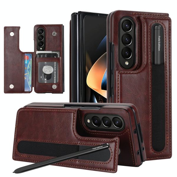 Double Buckle Foldable Phone Case with Pen Slot - Red - Image 9