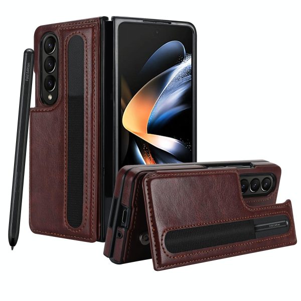 Double Buckle Foldable Phone Case with Pen Slot - Red - Image 10