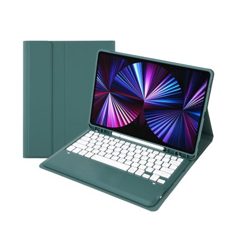 Detachable Bluetooth Keyboard Leather Case For Ipad Pro 12.9 2021 / 2020 / 2018 With Pen Slot - Dark Green