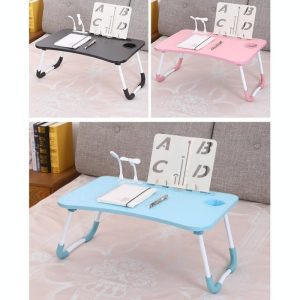 Portable Folding Desk with Fan & Lamp - Compact Design - Sky Blue - Image 3