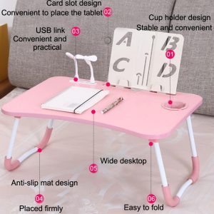 Portable Folding Desk with Fan & Lamp - Compact Design - Sky Blue - Image 5