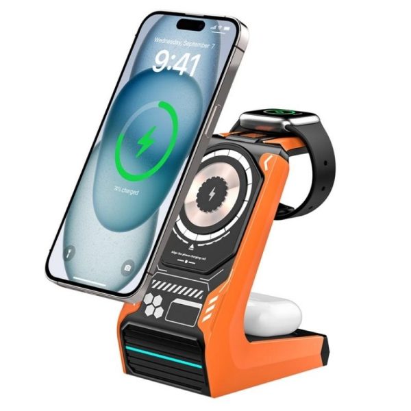 3 In 1 Wireless Charger For Mobile Phone And Earphones - Grey - Image 3