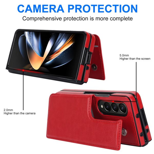 For Samsung Galaxy z Fold4 5G Foldable Phone Case with Double Buckle Card Slot - Red - Image 11
