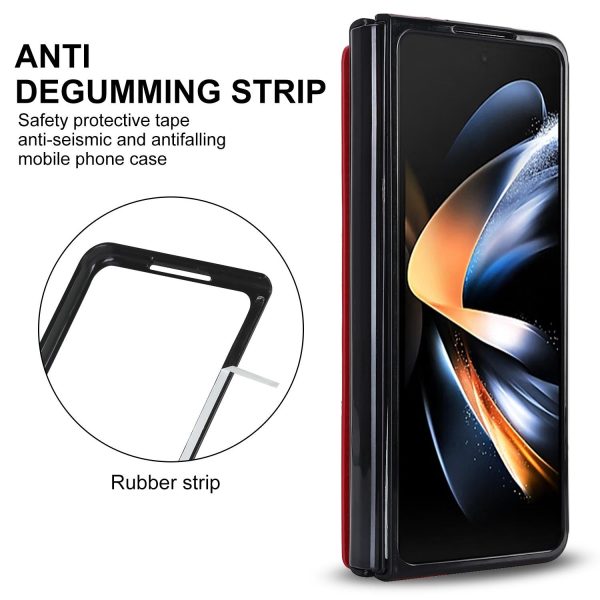For Samsung Galaxy z Fold4 5G Foldable Phone Case with Double Buckle Card Slot - Red - Image 12