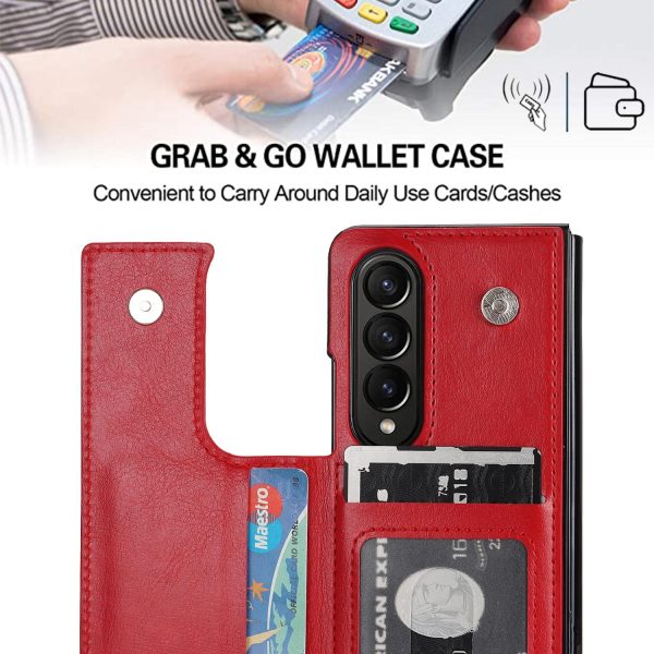 For Samsung Galaxy z Fold4 5G Foldable Phone Case with Double Buckle Card Slot - Red - Image 13