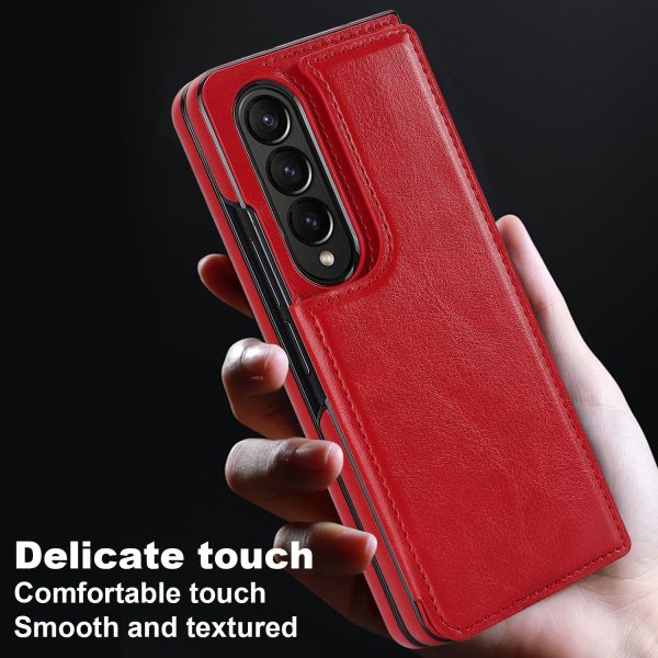 For Samsung Galaxy z Fold4 5G Foldable Phone Case with Double Buckle Card Slot - Red - Image 14