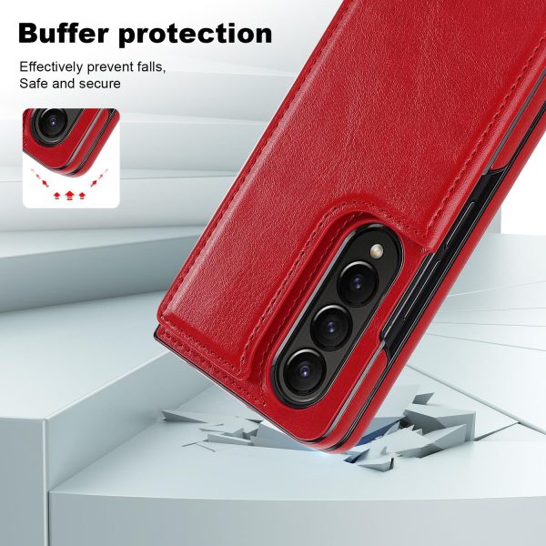 For Samsung Galaxy z Fold4 5G Foldable Phone Case with Double Buckle Card Slot - Red - Image 15