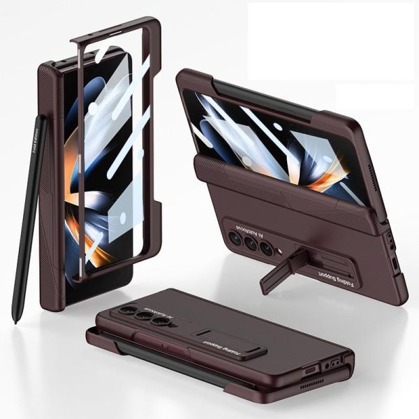 Foldable Phone Case with Magnetic Closure and Pen Slot for Samsung Galaxy z Fold 4 - Compact and Convenient - Wine Red