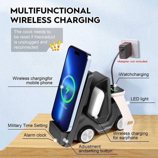 5 In 1 Car Desktop Alarm Clock With Wireless Charging - Yellow - Image 8