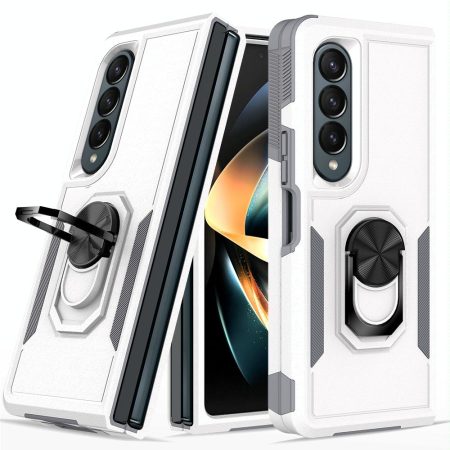 Galaxy z Fold 4 Tpu Shockproof Case with Ring - 2 in 1 Design - Silver